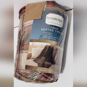 Sunbeam Fleece Heated Blanket in Red and Cream Plaid